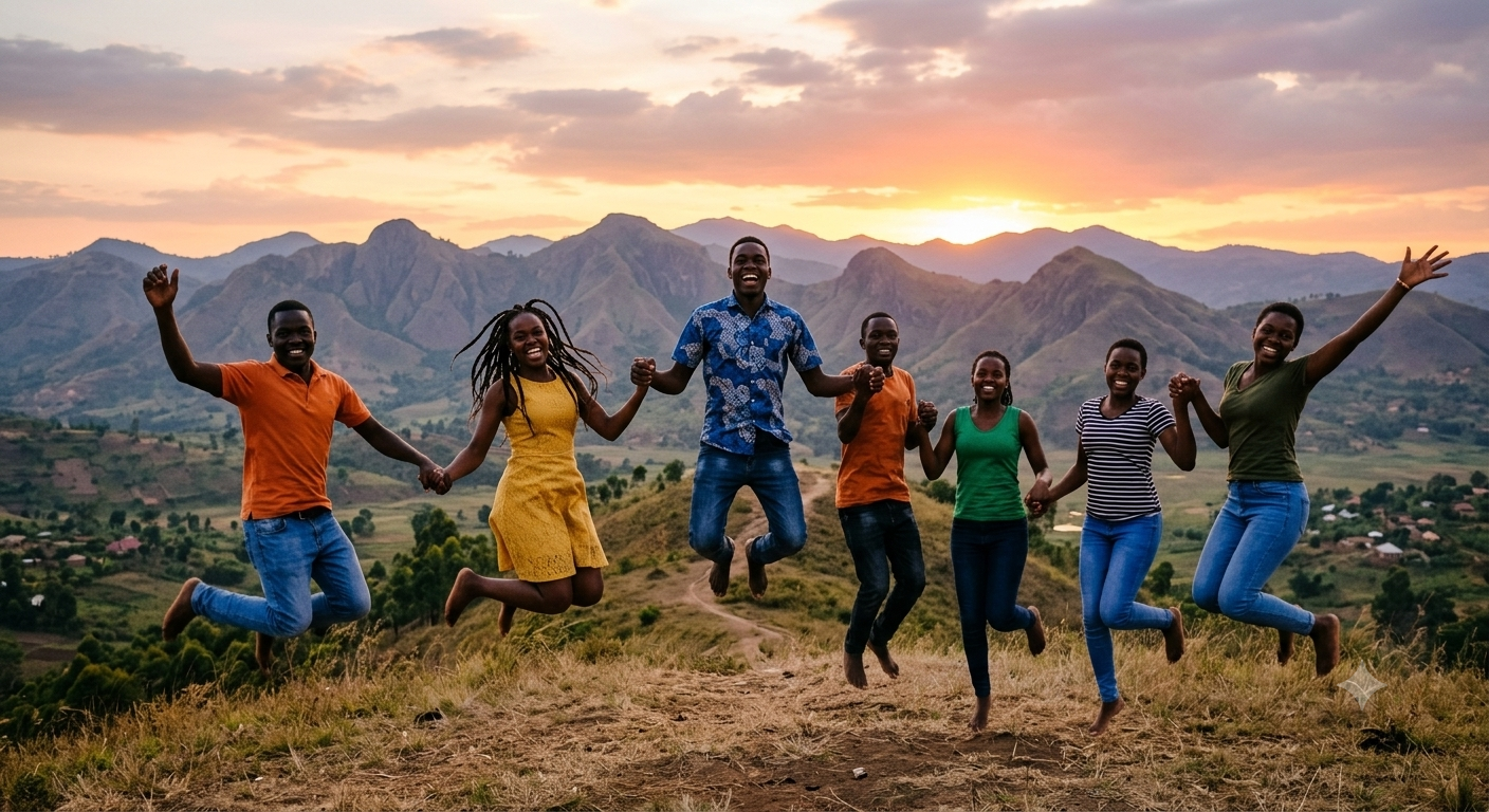 youth jumping and smiling